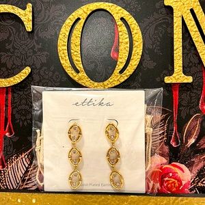 Ettika REVOLVE 18k gold plated dangle oval earrings with crystals Brand New